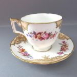 Vintage gold-threaded floral coffee cup and saucer set